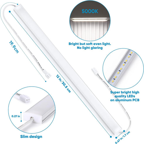 6 12 Inches Dimmable Counter Closet 5000K Litever Under Cabinet Lights Plug in, pcs LED Light Strip Bars. Super Bright