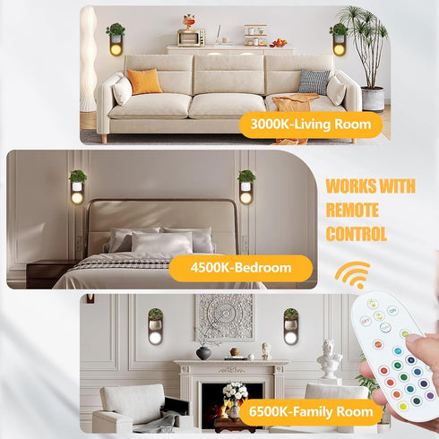 fnmobe Set 2,Rustic Room,12 Battery Operated Wall Sconce with Shelf of Candle Holder with Rechargeable Wall Lights