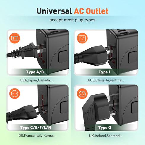 Universal Travel Adapter International Plug, European Travel Plug Adapter, All-in-one Power Adapter with USB