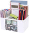 Plastic Pen Organizer, Multifunctional Desk Organizer with 2 Drawers, 4 Compartments for Office, White