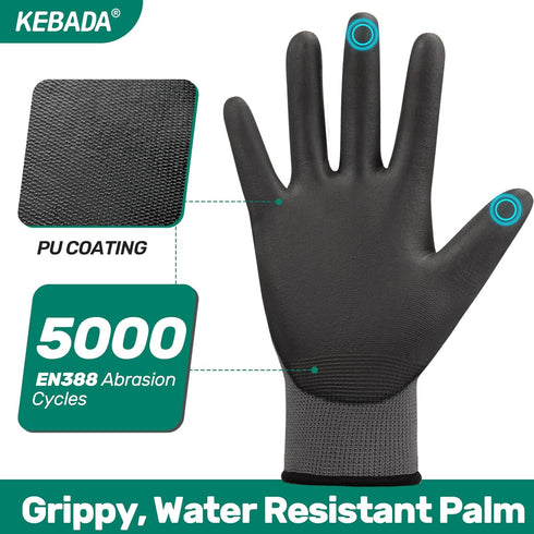 W1 Work Gloves for Men and Women, 12 Pairs Bulk Pack Mechanic Gloves with PU Coating