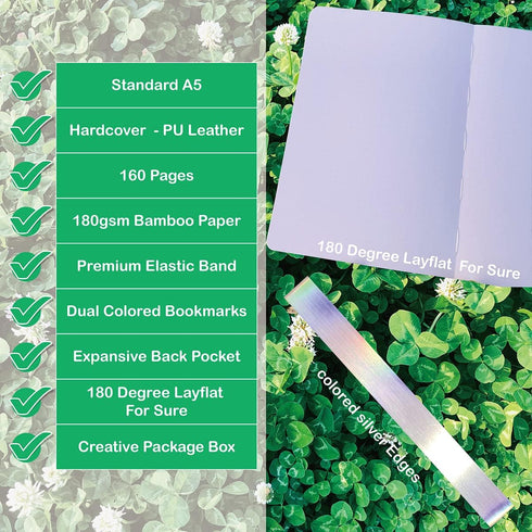 Dotted Notebook Journal – 180GSM Bamboo Thick White Paper, 160 Pages, 5 * 5MM Dot Grid, Lay Flat Binding