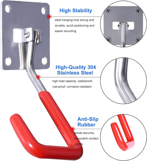 HAISHINE Garage Hooks, Adjustable Heavy-Duty Utility Hooks for Wall Storage, Stainless Steel with Anti-Slip Coating