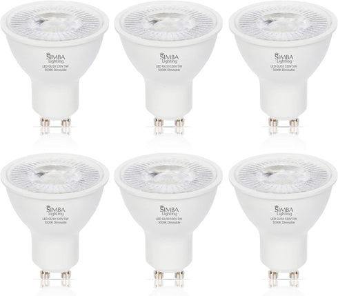 Simba Lighting LED GU10 5W Dimmable Spot Light Bulb, 6 Pack, Halogen 50W Replacement MR16 Shape for Accent, Recessed