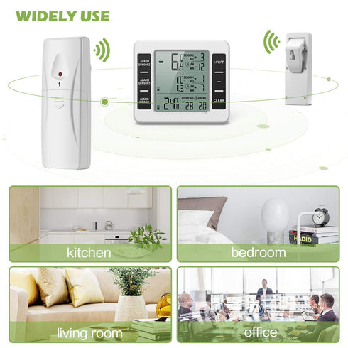 iBetterLife Digital Refrigerator Thermometer - Wireless Indoor Outdoor Temperature Monitor with 2 Sensors, Big LCD