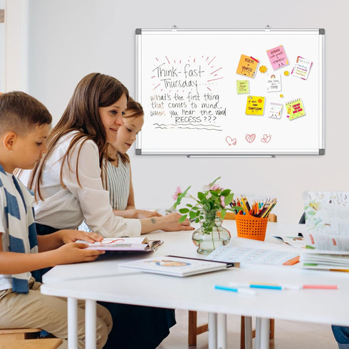 Double-Sided Magnetic Whiteboard, 24" x 18" Dry Erase Board with Aluminum Frame for Wall, Hanging