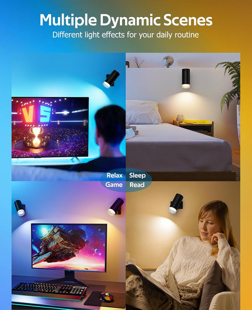 12RGB 3CCT Dimmable Afyuol LED Wall Sconce, Wireless Battery Operated Wall Sconce with Rechargeable Battery Operated