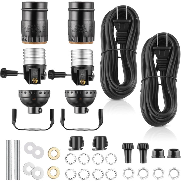 Zonon 2 Packs Lamp Repair Kit, Floor Lamp Rewire Kit with 12 Foot Cord and 3 Way Socket for DIY Tabletop Lighting