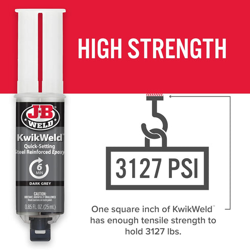 J-B Weld 50176 KwikWeld Steel Reinforced Epoxy Syringe, Dark Grey, 25 ml