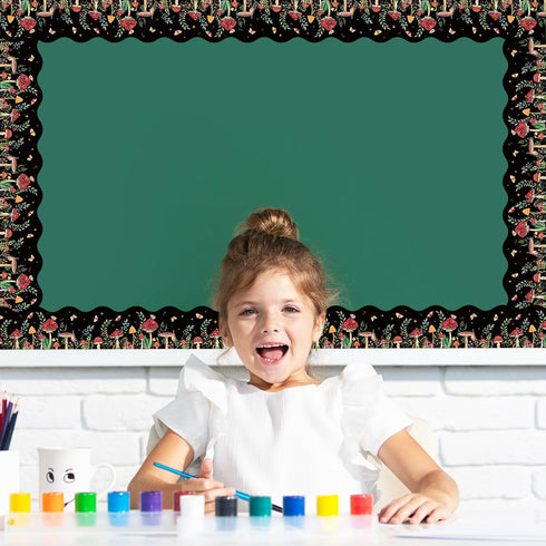 Whaline 32.8ft Mushroom Bulletin Board Borders - Woodland Mushroom Thicket Die-Cut Trim for Classroom Decor