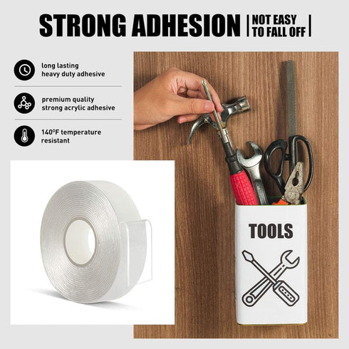 Double Sided Adhesive Tape - 1/2" x 10' Heavy Duty Transparent Removable Tape, 1 Roll