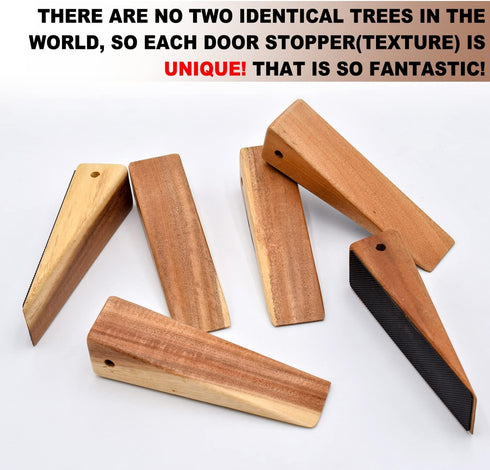 Wooden Door Stoppers, Acacia Wood Wedges with Heavy Duty Non-Skid Rubber Base (2 Pack)