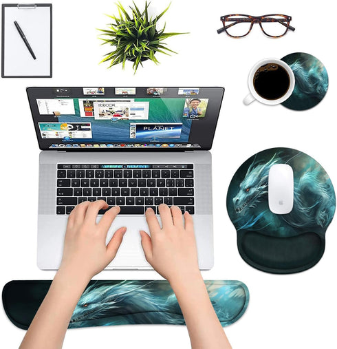 Keyboard Wrist Rest and Mouse Pad Wrist Support Set with Coasters, Ergonomic Gaming Mousepad for Home Office Relief