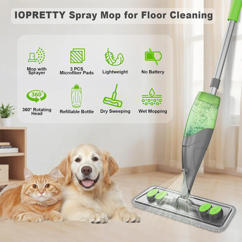 IOPRETTY 3 Spray Mop for Floor Cleaning - Wet Dry Hardwood Floor Mops with Microfiber Washable Pads for Swiffer