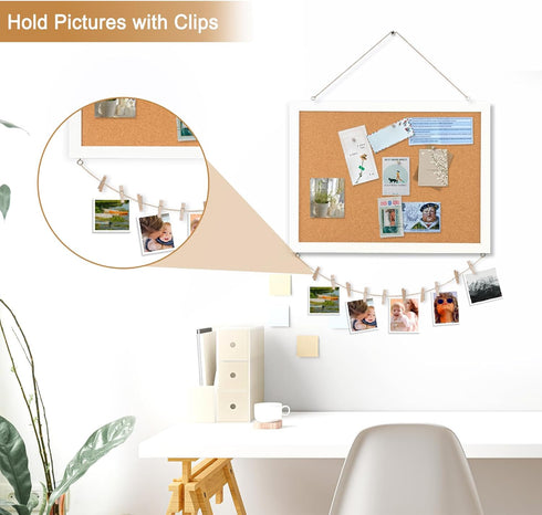 Double-Sided Cork Board for Wall, 16" x 12" Hanging Wood Framed Bulletin Board, Picture Display for School Office