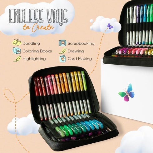 Set 192 Pack 12 12 72 96 2 ColorIt Gel Pens for Coloring with Metallic, Neon, Glitter Gel Pens - Refills & Travel Cases