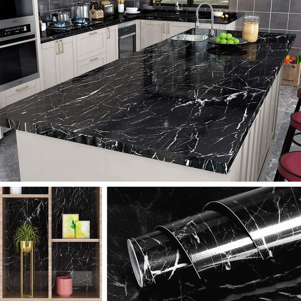 Livelynine 197 x 24 Inch Wide Marble Black Contact Paper Peel and