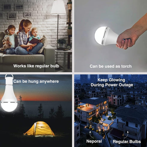 Rechargeable Light Bulbs, Back Up Battery Light Bulbs, 15W 80W Equivalent 6000K 1200mAh Battery Operated Light Bulb for Power Outage Hurricane, Emergency Lights for Home Power Failure, Pack of 4 by Neporal