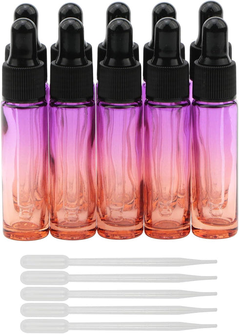 10Pcs Dropper Bottles Set, 10ml (1/3 oz) Purple Orange Gradient Glass Bottles with 5ml Plastic Droppers for Essential