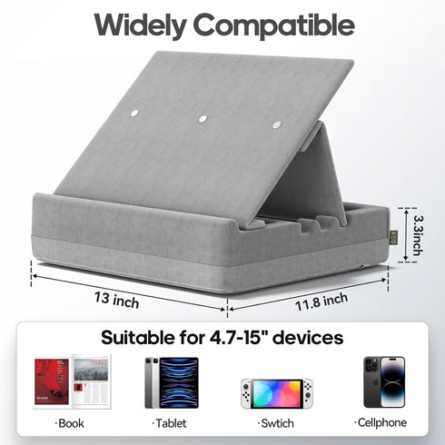 KDD Multi-Angle Book Stand with Storage, Foldable Tablet Holder for Lap, Desk, Bed, Couch, Organizer Tray (4.7"-15")