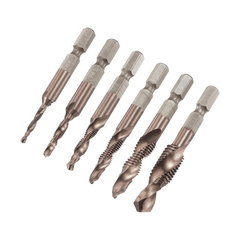 uxcell Combination Drill and Tap Bit Set M3 M4 M5 M6 M8 M10 with 1/4" Hex Shank, 6pcs High-speed Steel Tools