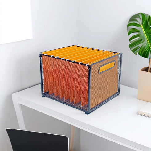 Letter-Size Hanging Folder Organizer, Metal Mesh Hanging File Folder Box, Office File Baskets, Black