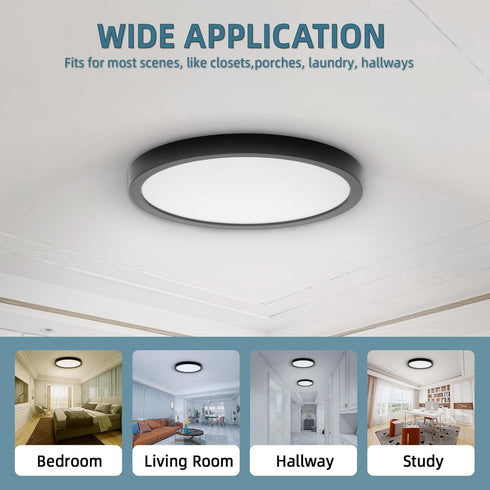 9inch Dimmable 24W 2000Lm, 5CCT 2 Pack TOPELER Black Slim LED Surface Mount Ceiling Light, Round Flat Panel Lights