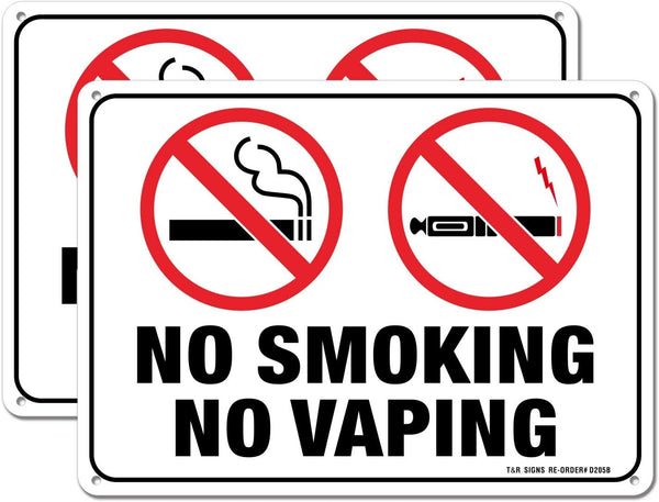 No Smoking No Vaping Sign - 2 Pack - 10 x 7 Inches Rust Free Aluminum with 4 Pre-Drilled Holes