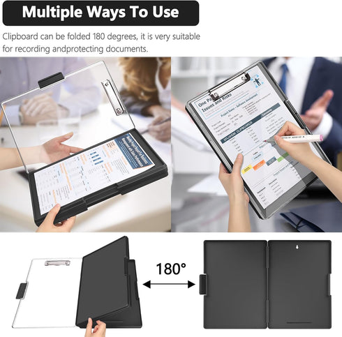 Clipboard with Storage, Heavy Duty Clip Boards 8.5x11 with 2 Storage Cases, Clear Visible Top Panel, Side Opening Clip