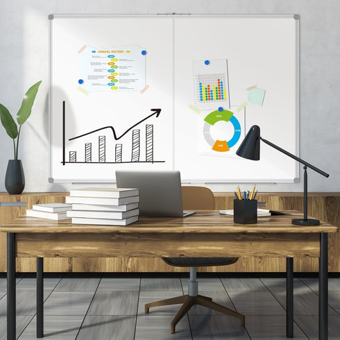 Lockways Large Magnetic Dry Erase Board, 48" x 36", Foldable Wall Mounted Whiteboard with Pen Tray for Business, Home
