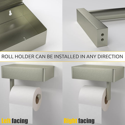 SUS304 Brushed Nickel Toilet Paper Holder Wall Mounted with Shelf & Wipes Storage Stainless Steel Modern Toilet Tissue