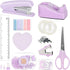Office Supplies Set, Purple Stapler and Tape Dispenser with Staple Remover, 1000 Staples, Clips, Tape, Scissor, Tabs,