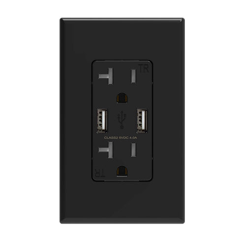 ELEGRP USB Wall Outlet Receptacle, 20 Amp Duplex Tamper Resistant, Dual 4.0 A USB Ports, Wall Plate Included, Glossy