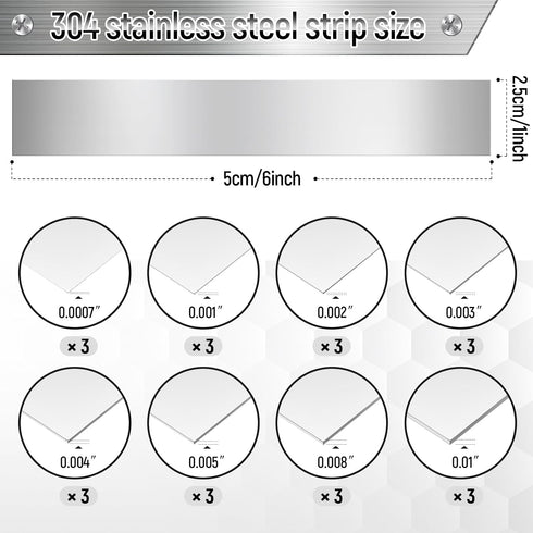 Amylove 24 Pcs 304 Stainless Steel Strips Shim Stock Metal Shims 1" Width x 6" Length Assortment 8 Thickness Sizes Thin Metal Sheet for Kitchen Trim Gap Filler Tools Home Improvement