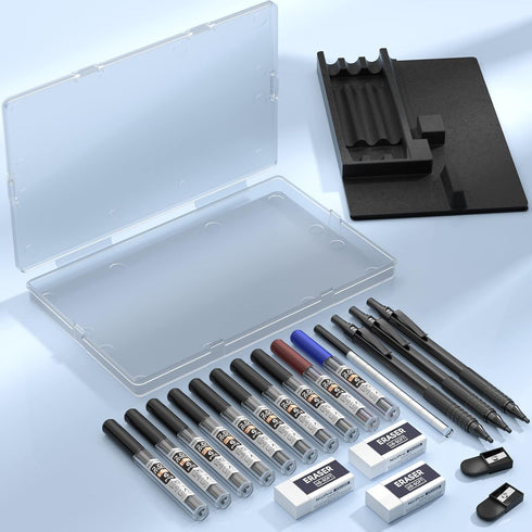 Nicpro 2.0 Mechanical Pencil Set, Black Metal, 3 PCS with Case, Drafting Lead Holder, Graphite Lead Refill & Colors
