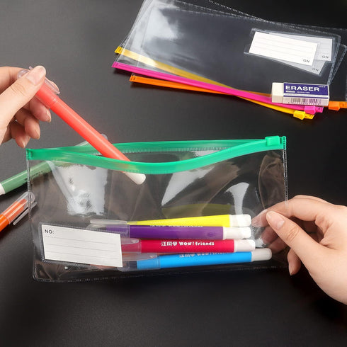 Tamaki 10 Pack Zipper Plastic Envelopes, Small A6 Size for Pencil Case, Bill Bag, 10 Color (9x4.7 Inch)