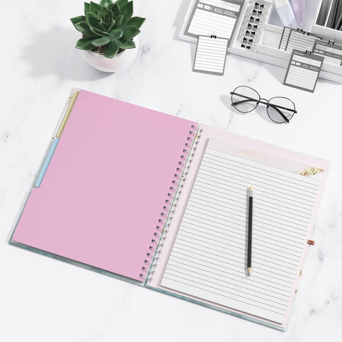 Rimilak Spiral Clipboard Folio, 14.5 x 9.8 Inch, Refillable Lined Notepad, Cute Stylish Clipfolio, Pink Gold Marble