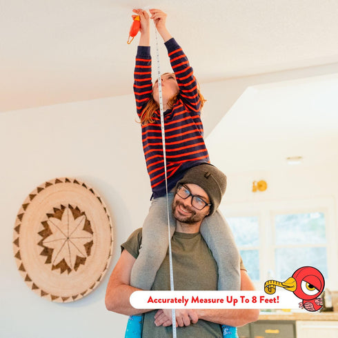 Famm 8ft 3+ Handy Red Bird Tape Measure for Kids STEM Educational Tool with Level, Protractor, Retractable Design - DIY