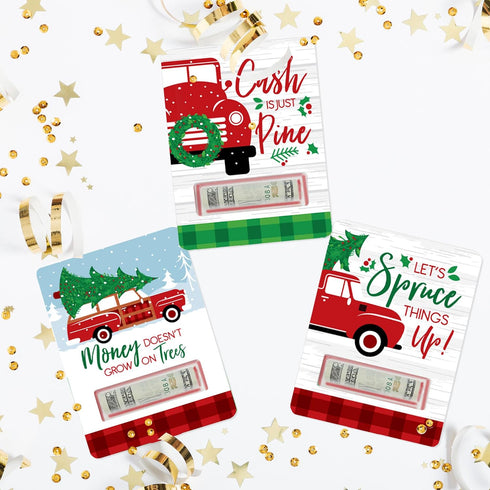 Set 6 Big Dot of Happiness Merry Little Christmas Tree - DIY Assorted Red Truck and Car Christmas Party Cash Holder