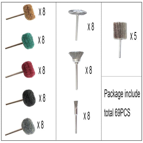 Yutnqin 69Pcs Set 3mm Abrasive Wheel Buffing Polishing Wheel Wire Brushes for Rotary Tool Accessories,Shank Mini Brush