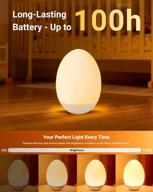 7 Dimming, Egg Baby Night Light for Nursery & Breastfeeding Portable Touch Light with RGB Colors, Stepless