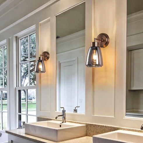 Kasiqilight 6 Inch Flush Mount Wall Sconce Smoked Grey Retro Vanity Light with Clear Glass Shade Hardwired Bathroom