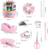 Pink Desk Organizers and Accessories 10Pcs Set, 360-Degree Rotating Pen Holder, Tape Dispenser, Stapler, Scissors