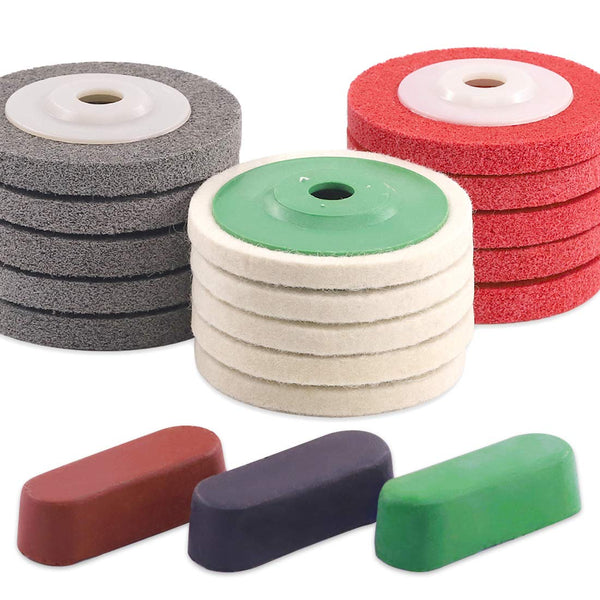 Keadic 13Pcs Wool Felt Polishing Wheel Disc Kit, 100mm×8mm for 4" Angle Grinder, Buffing & Polishing Compounds