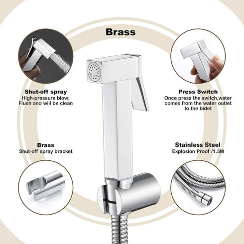 ZLOCYIVHE Set Handheld Bidet Sprayer for Toilet, Chrome Portable Cloth Diaper Sprayer Brass Bathroom Bidet Sprayer Kit
