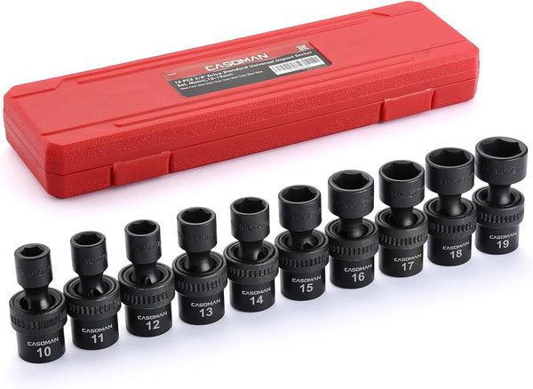 CASOMAN 10 PCS 3/8" Drive Standard Universal Impact Socket Set, 6 Point,