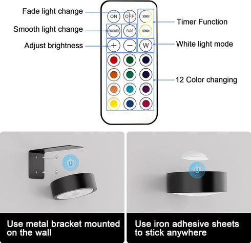 Narotood 3 Pack 13 3 Picture Lights for Wall, RGB Color Rechargeable Battery Operated wall lights, Picture Frame lights