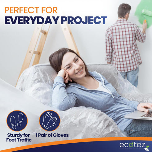 12 Pack 12 x 9 ft Extra Large Painter s Plastic Drop Cloth, Light & Durable Dust Cover for Painting