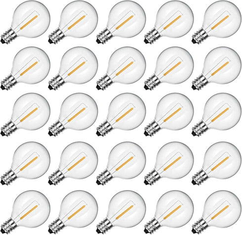25 Pack G40 LED Light Bulbs Replacement for Outdoor String Lights, E12 Candelabra Base, 2700K Warm White