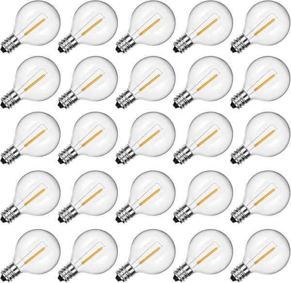 25 Pack G40 LED Light Bulbs Replacement for Outdoor String Lights, E12 Candelabra Base, 2700K Warm White